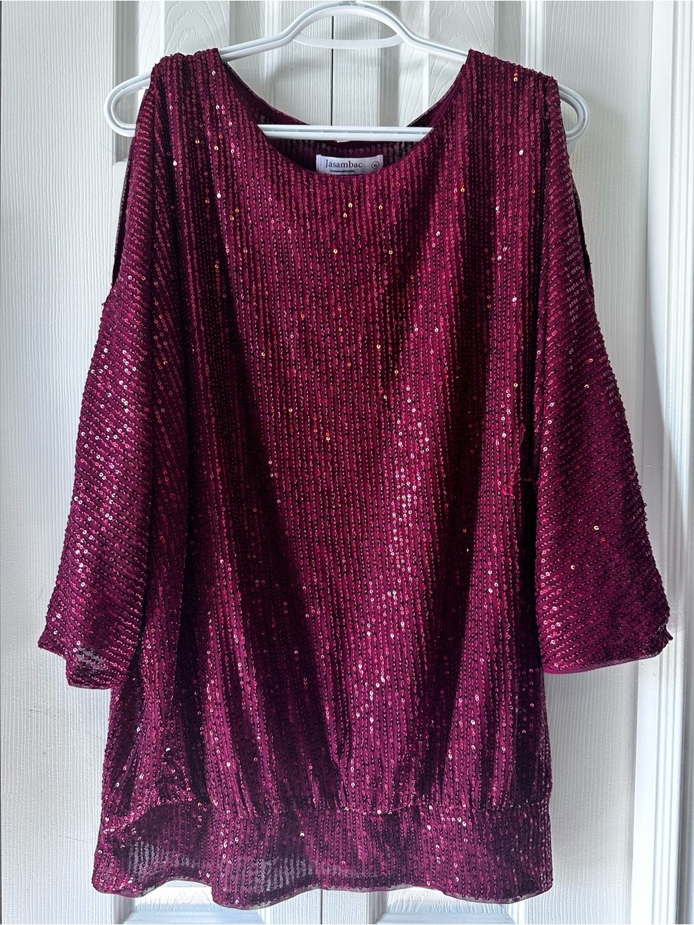 Tasambac Women's Burgundy Sequin Blouse #4